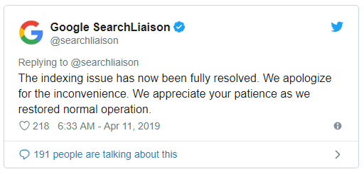 Google has confirmed that the de-indexing issue is finally fixed