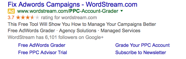 Wordstream PPC ad example
